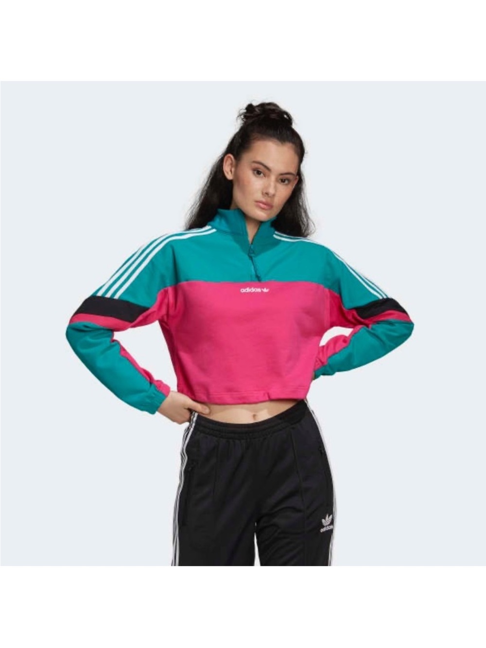 adidas Colorblock Cropped Quarter-Zip Sweatshirt